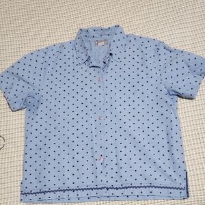 Casual Light Blue Polka Dot Short-Sleeve Blouse